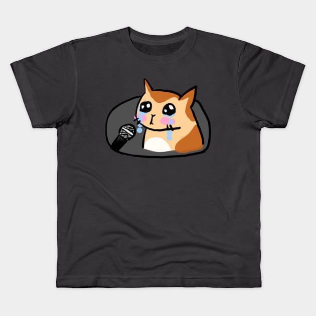 crying cat meme Kids T-Shirt by sesame doodles